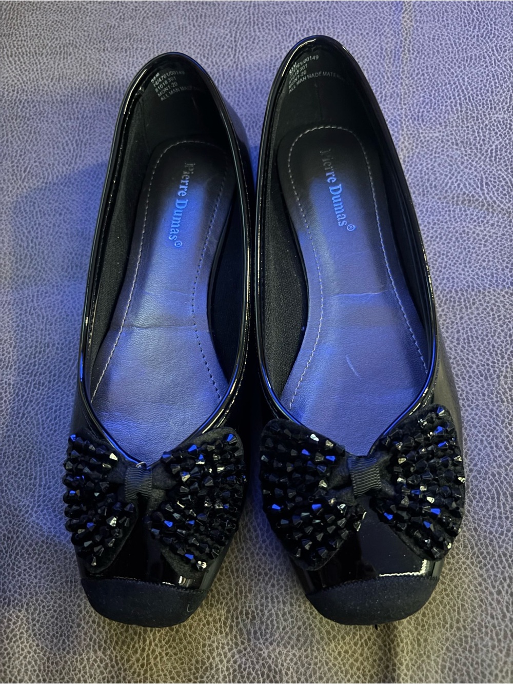 Pierre Dumas Black Patent Bow-Accent Flats